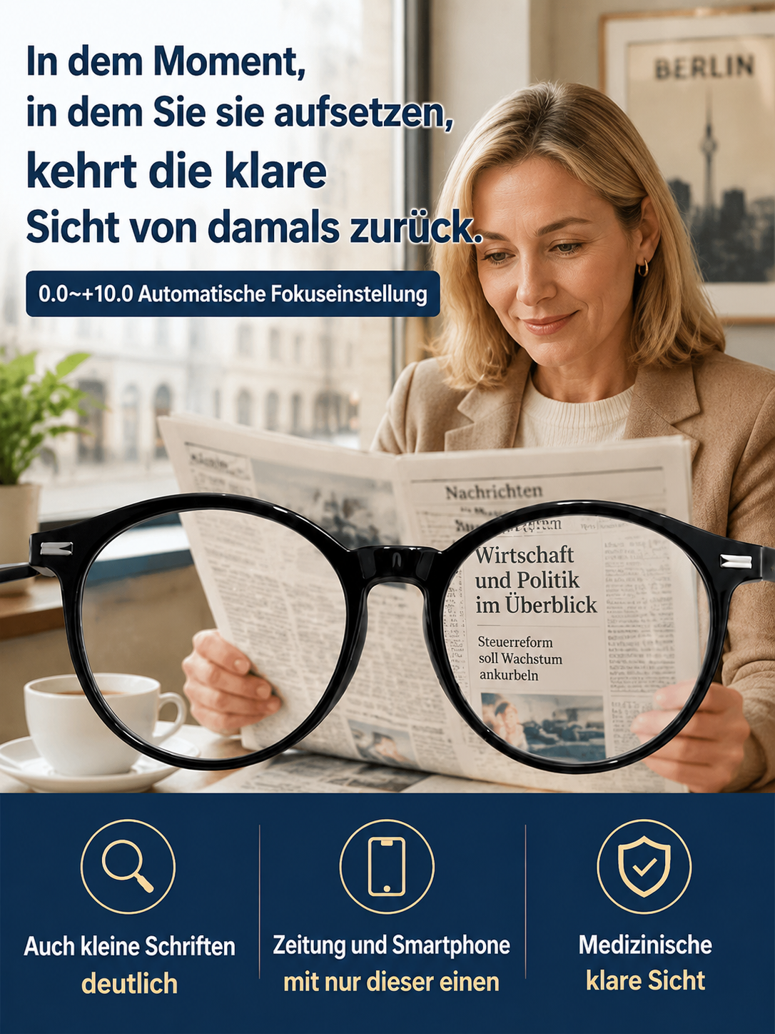 Progressive Reading Glasses – Self-Tinting Titanium