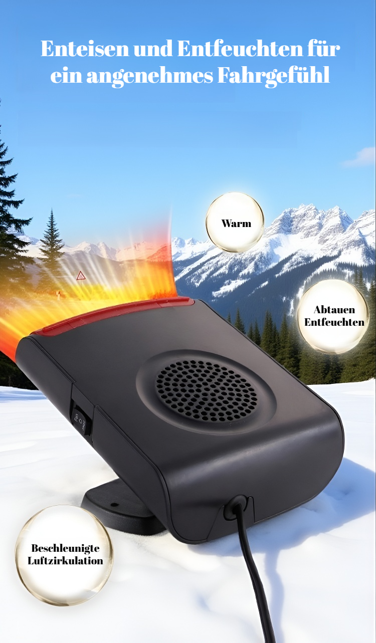 Schnelle Enteisung der Autoscheiben mit Heizlüfter