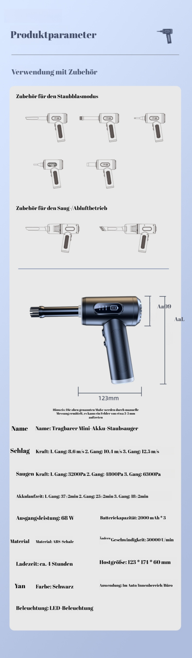 Handstaubsauger mit starkem Motor für schnelle Reinigung