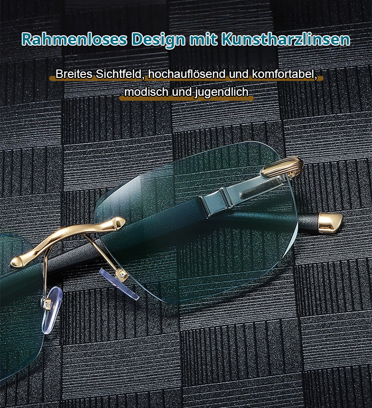 Stilvolle Lesebrille ohne Rahmen mit glänzendem Schliff