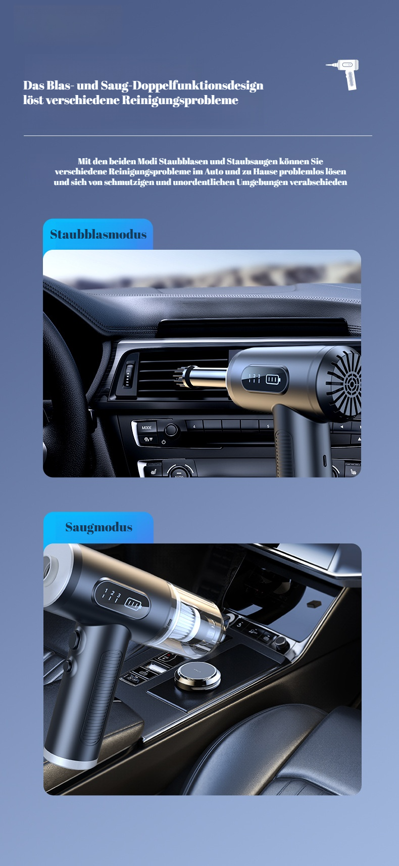 Dreistufiger Filter-Handstaubsauger für effektive Staubentfernung