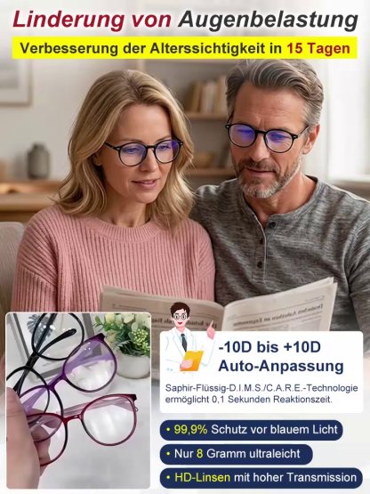 Ultraleichte Auto-Fokus Lesebrille mit Blaulichtfilter