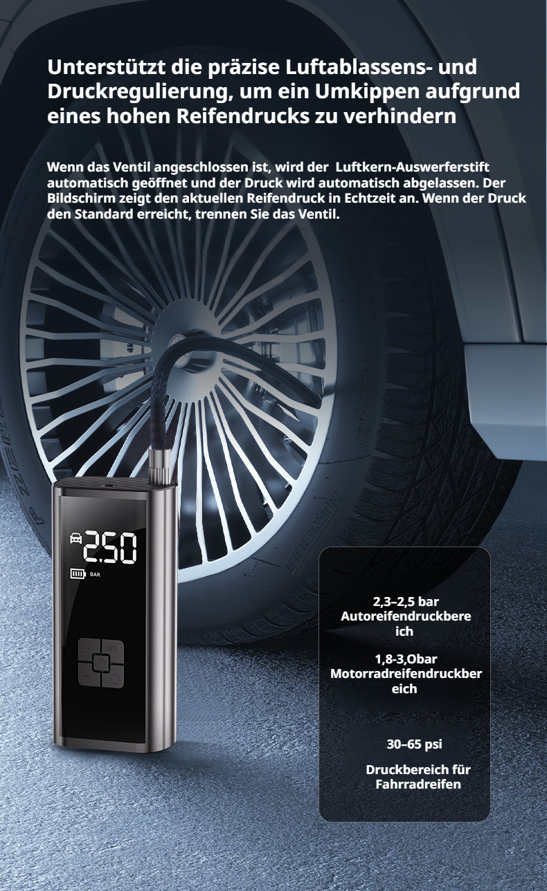 Leichte und kabellose Luftpumpe für verschiedene Fahrzeuge