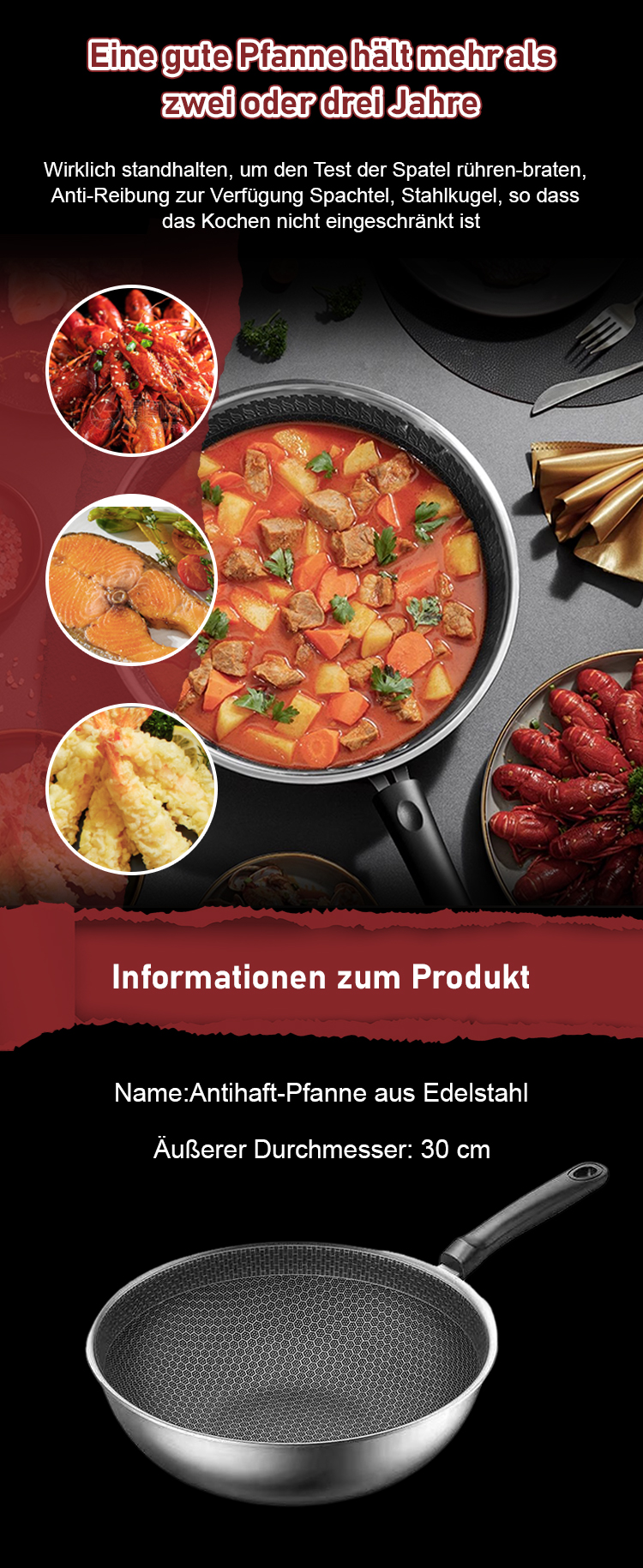 Spülmaschinenfeste Antihaft-Pfanne aus Edelstahl