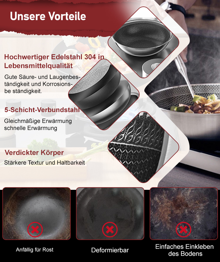 Kratzfeste Edelstahlpfanne mit Antihaft-Effekt