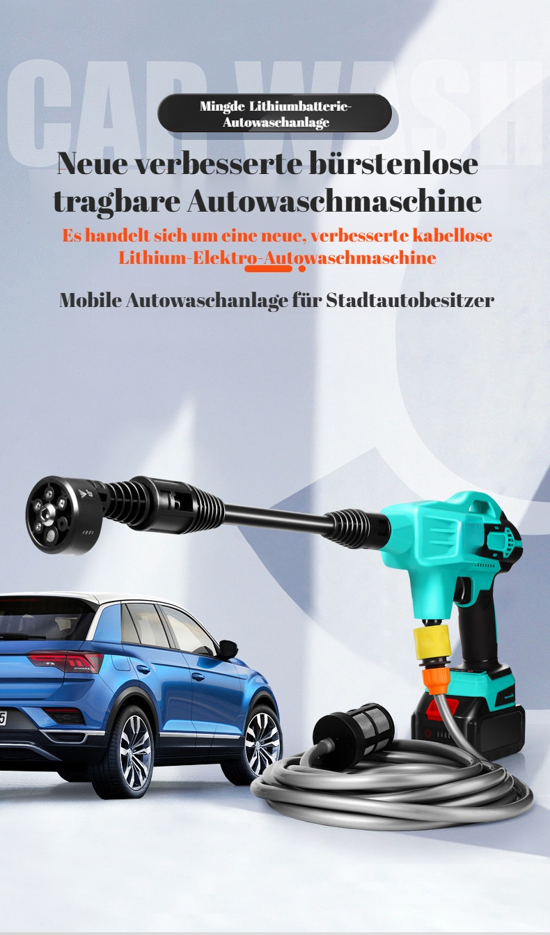 Bürstenloser Hochdruck-Autoreiniger mit Lithiumbatterie kabellos in Aktion