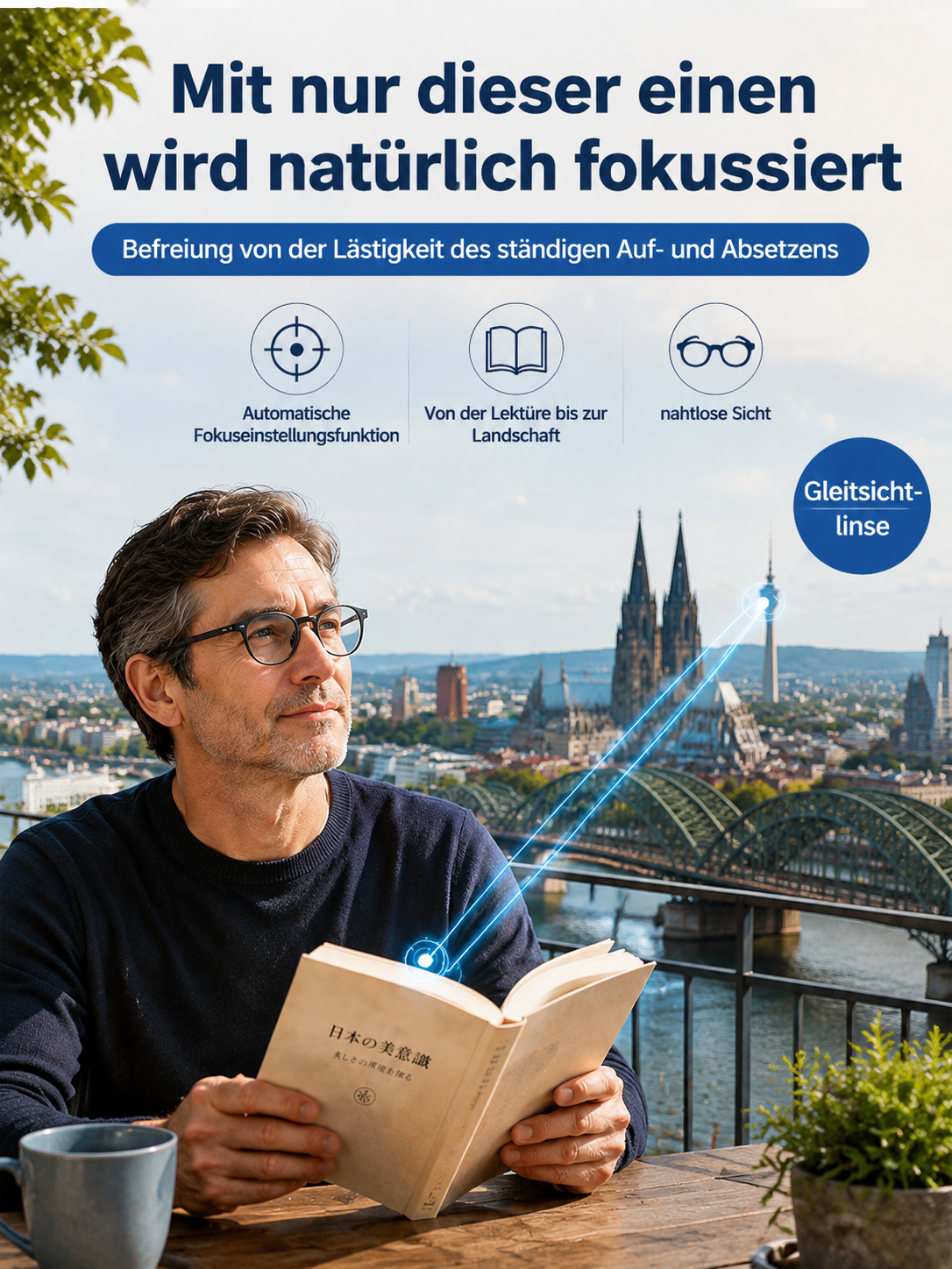 Progressive Reading Glasses – Self-Tinting Titanium