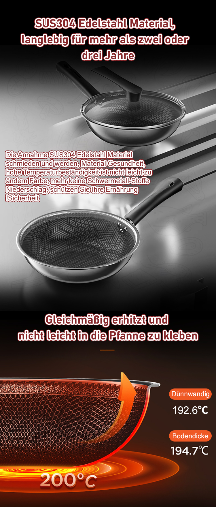 Vielseitige Edelstahlpfanne für alle Herdarten