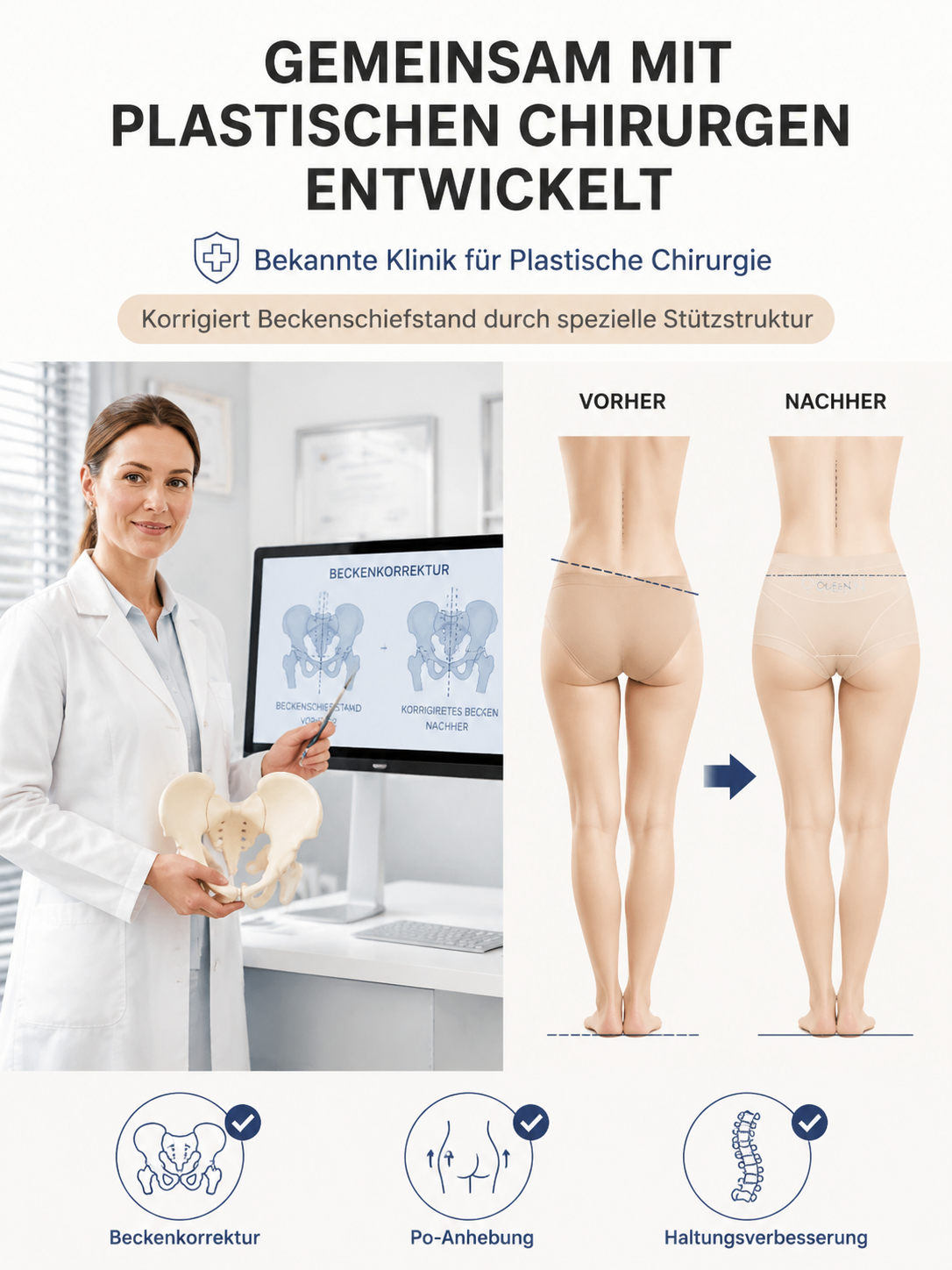 Entwickelt in Zusammenarbeit mit Pariser Orthopäden: 360°-Formhöschen und Beckenkorrektur.