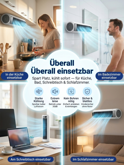 [Nur 1 kWh pro Nacht] Mobile Klimaanlage ohne Außengerät | A+++ Effizienz | Keine Montage