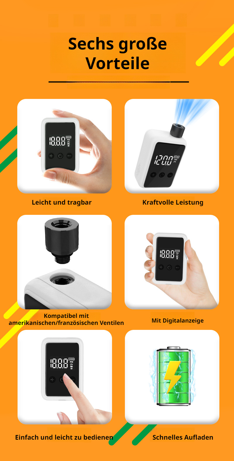 Leistungsstarke elektrische Luftpumpe für Autoreifen