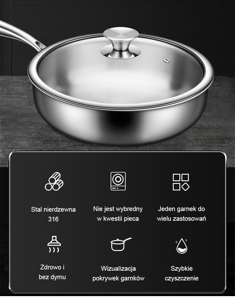 Detailansicht der hochwertigen Edelstahl-Bratpfanne