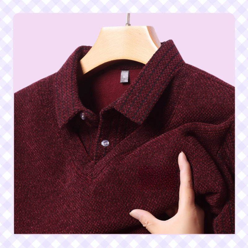 Herren Strickpullover mit Polokragen, zweilagig, gefüttert und verdickt