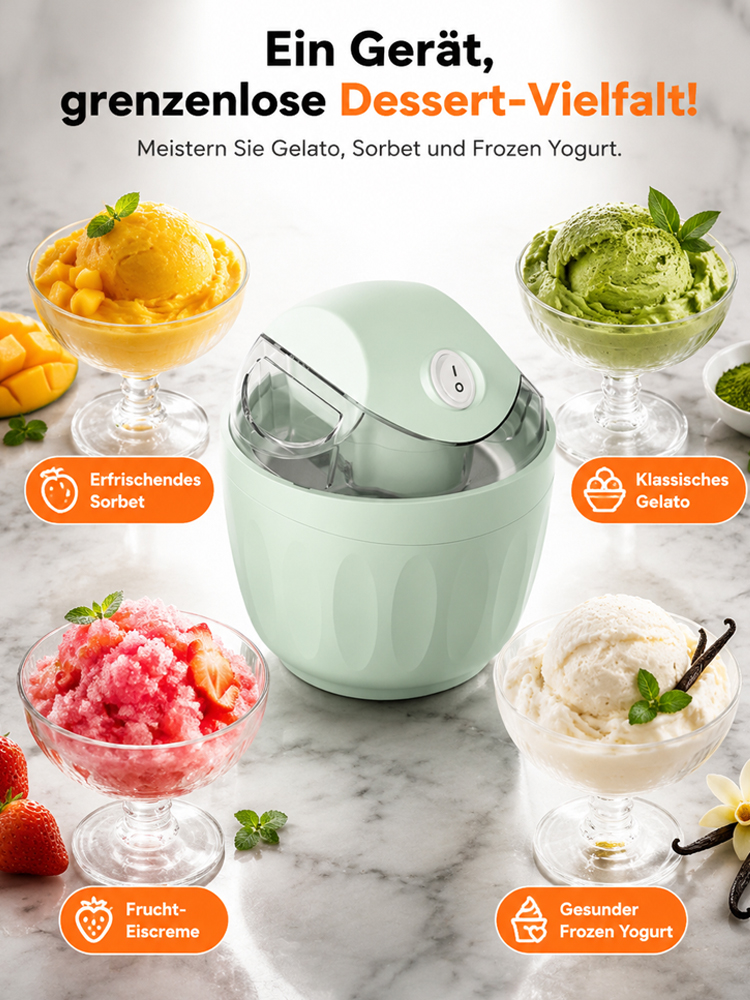 【Kinderleichte Bedienung】TU München Edition Frucht-Eismaschine🍦 | 100% Natur-Gelato in 30 Sekunden✨ | Ohne Zuckerzusatz🥭 | Kinderleichte Bedienung | DGE-konforme Gesundheitsstandards💚