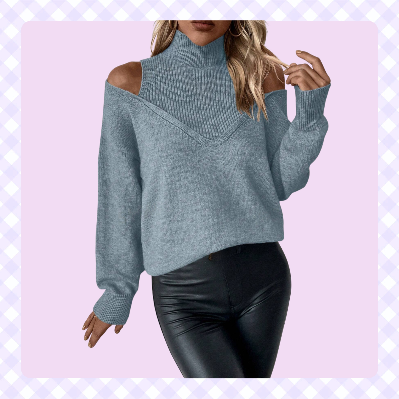 Schulterfreier Pullover mit halbem Stehkragen, einfarbig, gerippt, lässig