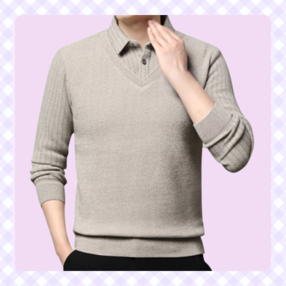 Herren Strickpullover mit Polokragen, zweilagig, gefüttert und verdickt