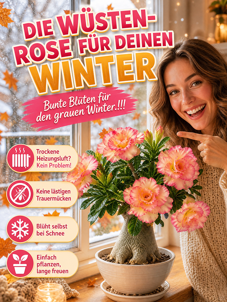 ✨Premium Wüstenrose | Inklusive Knospen für sofortige Blüte innerhalb 25 Tagen | Frostfest bis -20 Grad❄️ | Luftreinigende Dauerblüte | 0% Pflegeaufwand🌱