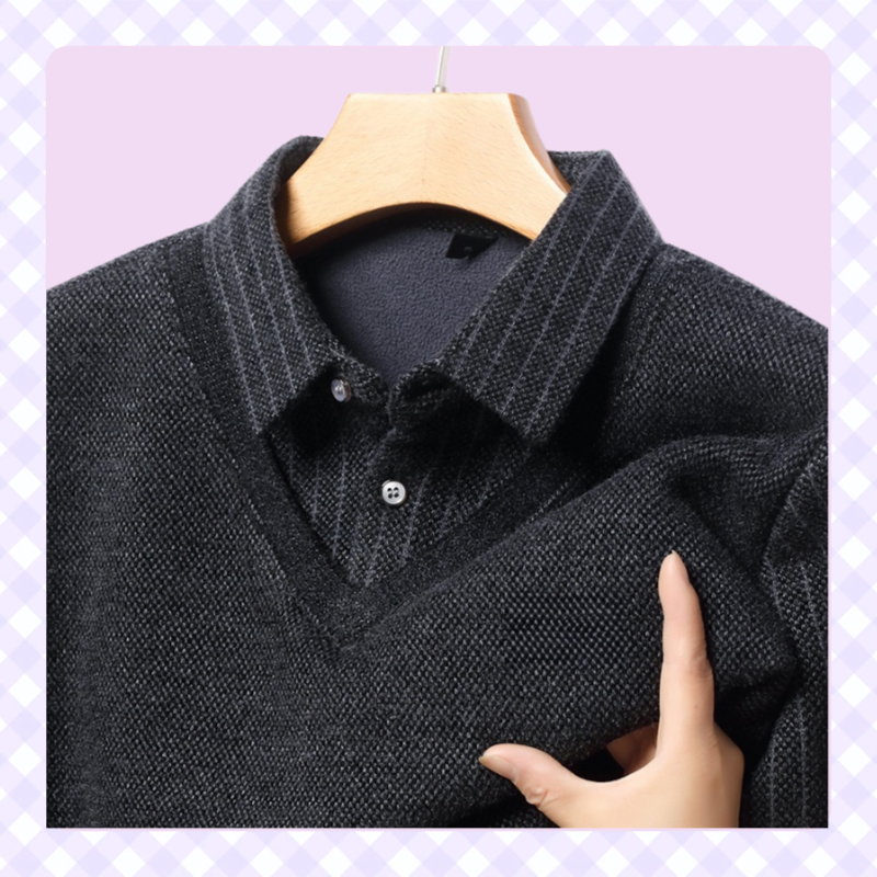 Herren Strickpullover mit Polokragen, zweilagig, gefüttert und verdickt