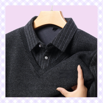 Herren Strickpullover mit Polokragen, zweilagig, gefüttert und verdickt