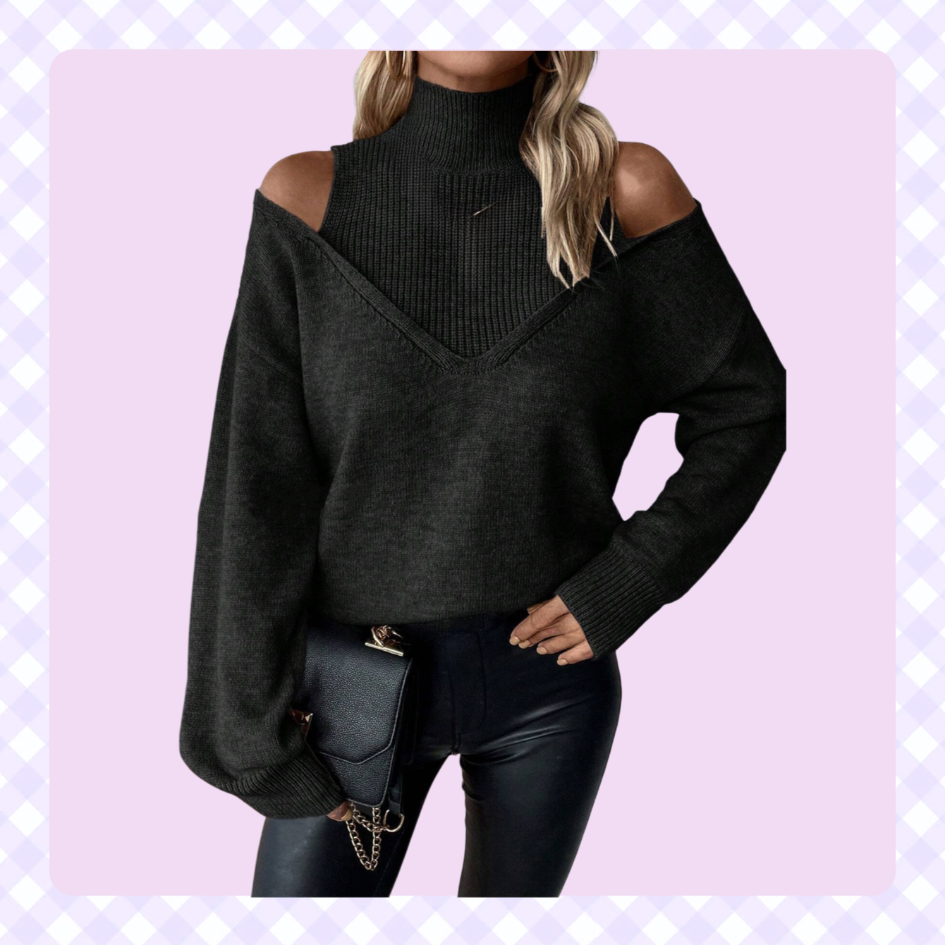 Schulterfreier Pullover mit halbem Stehkragen, einfarbig, gerippt, lässig