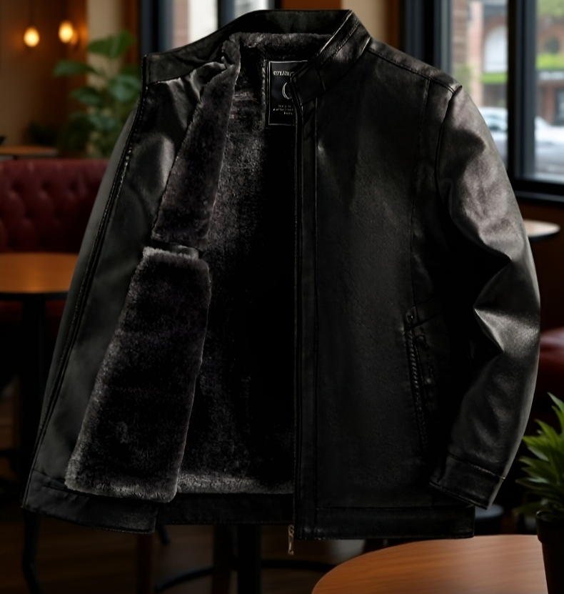 Winterjacke für Herren in Leder, dick und warm