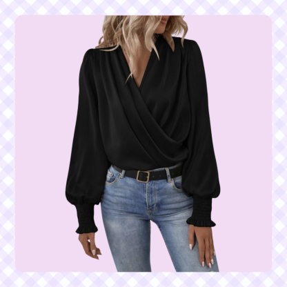 Elegante Bluse mit V-Ausschnitt und Ballonärmeln für den Alltag