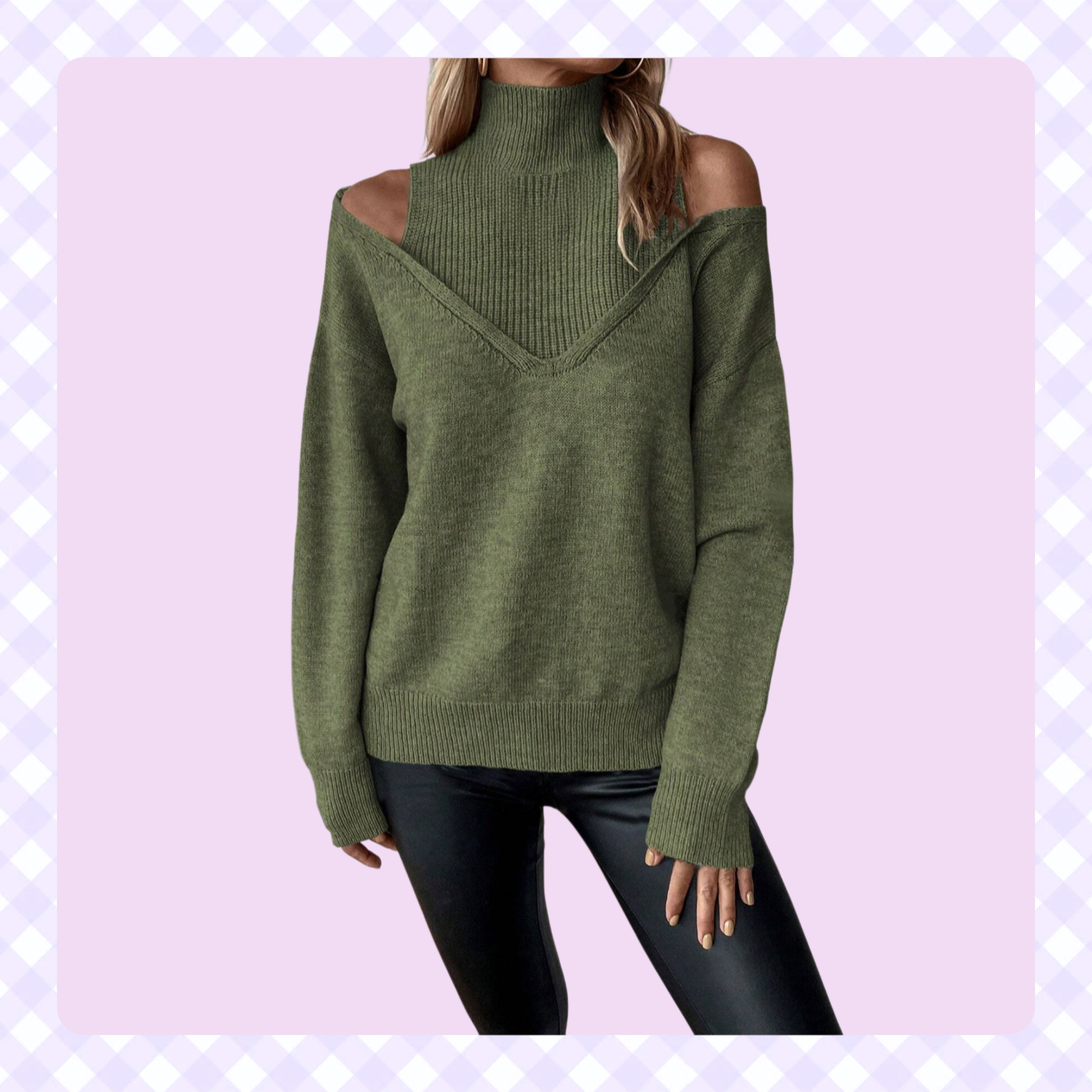 Schulterfreier Pullover mit halbem Stehkragen, einfarbig, gerippt, lässig