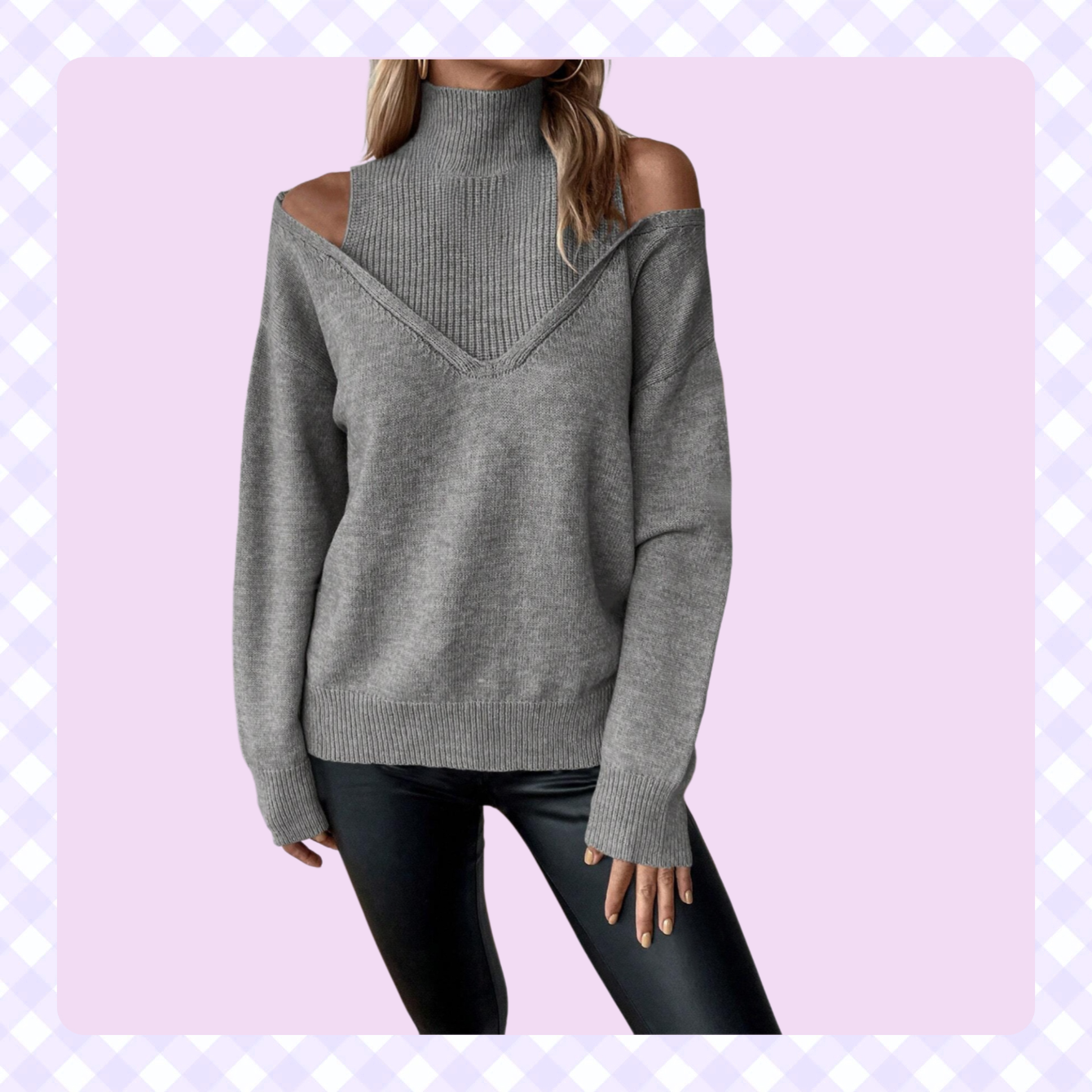 Schulterfreier Pullover mit halbem Stehkragen, einfarbig, gerippt, lässig