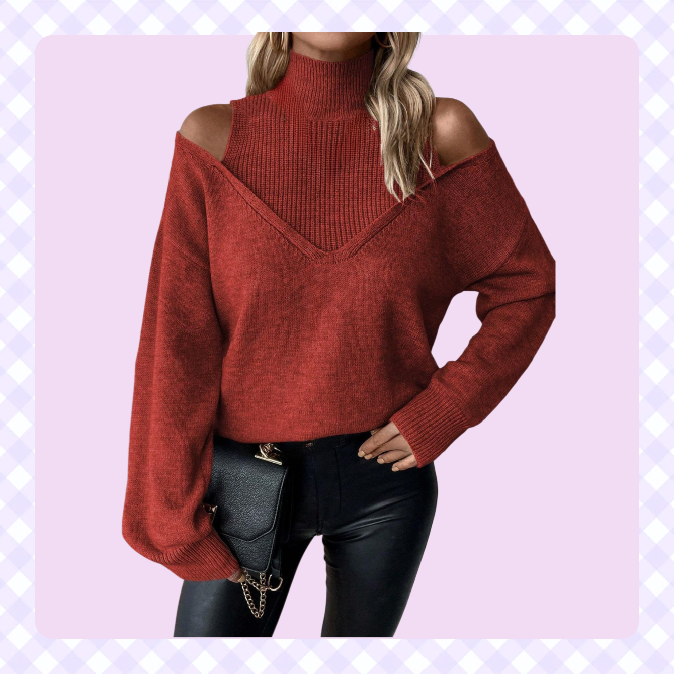 Schulterfreier Pullover mit halbem Stehkragen, einfarbig, gerippt, lässig