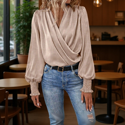 Elegante Bluse mit V-Ausschnitt und Ballonärmeln für den Alltag