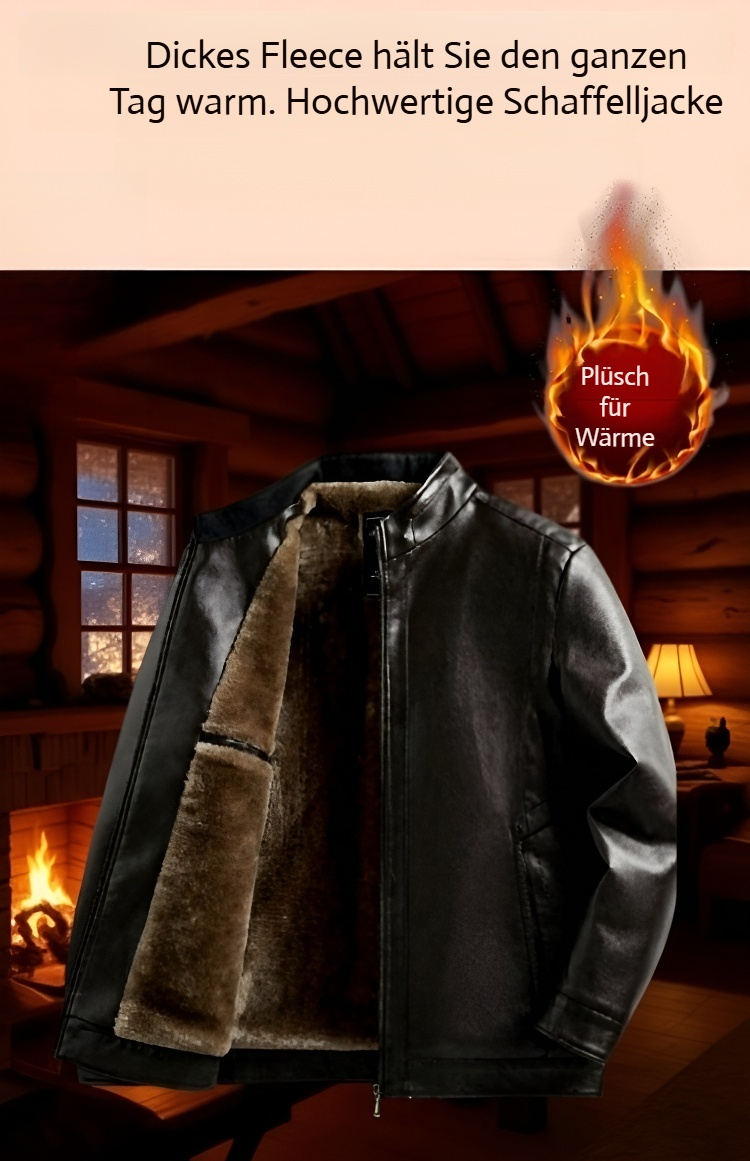 Herren Winterjacke aus Leder mit Fleece-Futter Vorderansicht