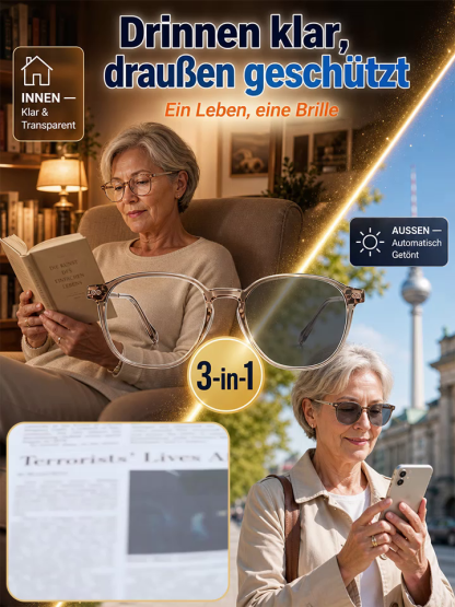 【ohne Sehtest】✨Jena-Optik™ Auto-Fokus Smartbrille | 0,01s stufenlose Scharfeinstellung | Automatische Tönung | Augenschutz | 3s photochrome Sonnenbrille | Ultraleichter Titanrahmen✅