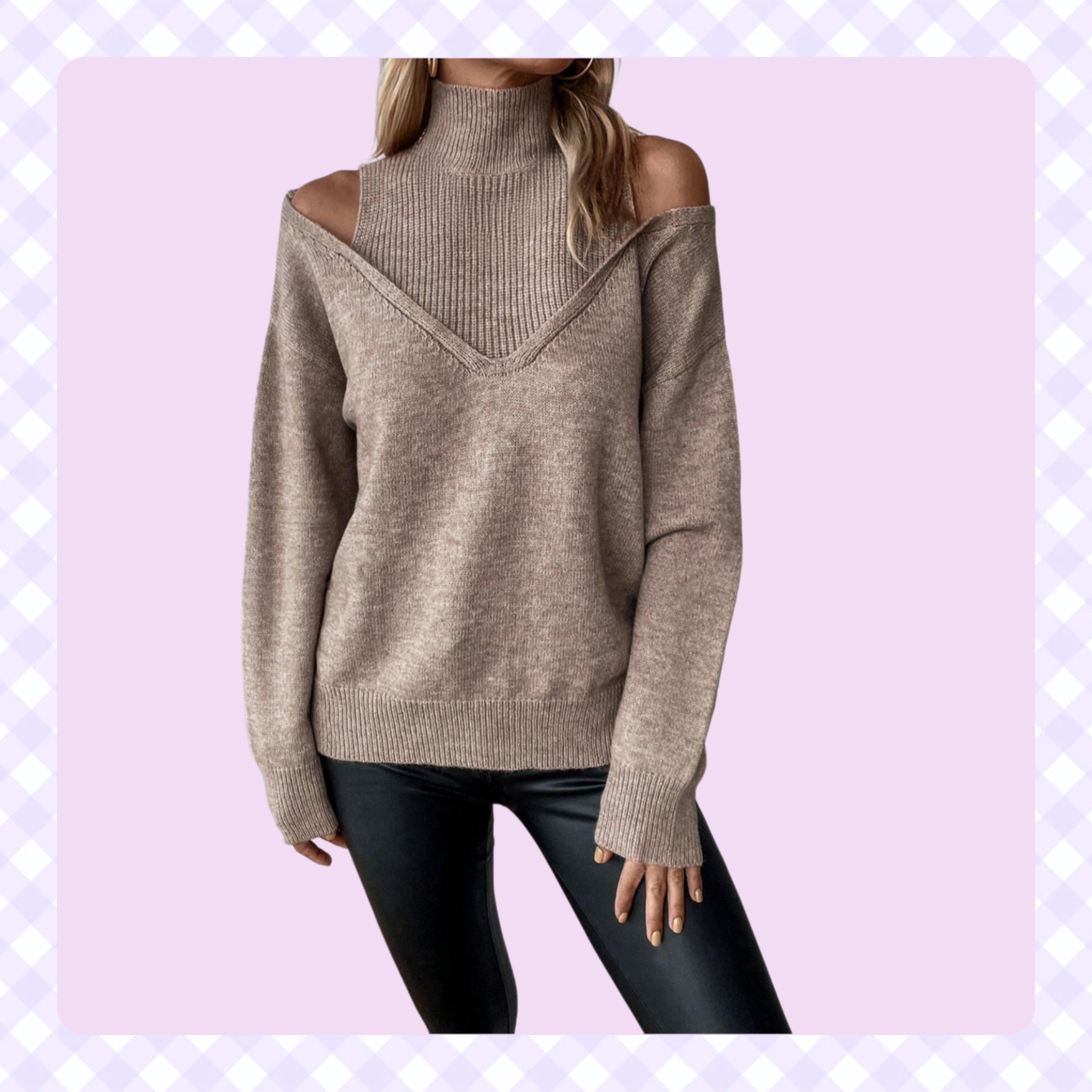 Schulterfreier Pullover mit halbem Stehkragen, einfarbig, gerippt, lässig