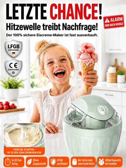 【Kinderleichte Bedienung】TU München Edition Frucht-Eismaschine🍦 | 100% Natur-Gelato in 30 Sekunden✨ | Ohne Zuckerzusatz🥭 | Kinderleichte Bedienung | DGE-konforme Gesundheitsstandards💚