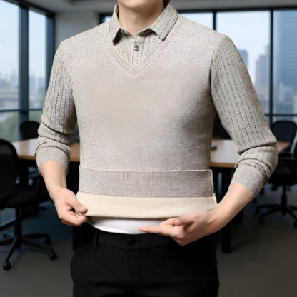 Herren Strickpullover mit Polokragen, zweilagig, gefüttert und verdickt