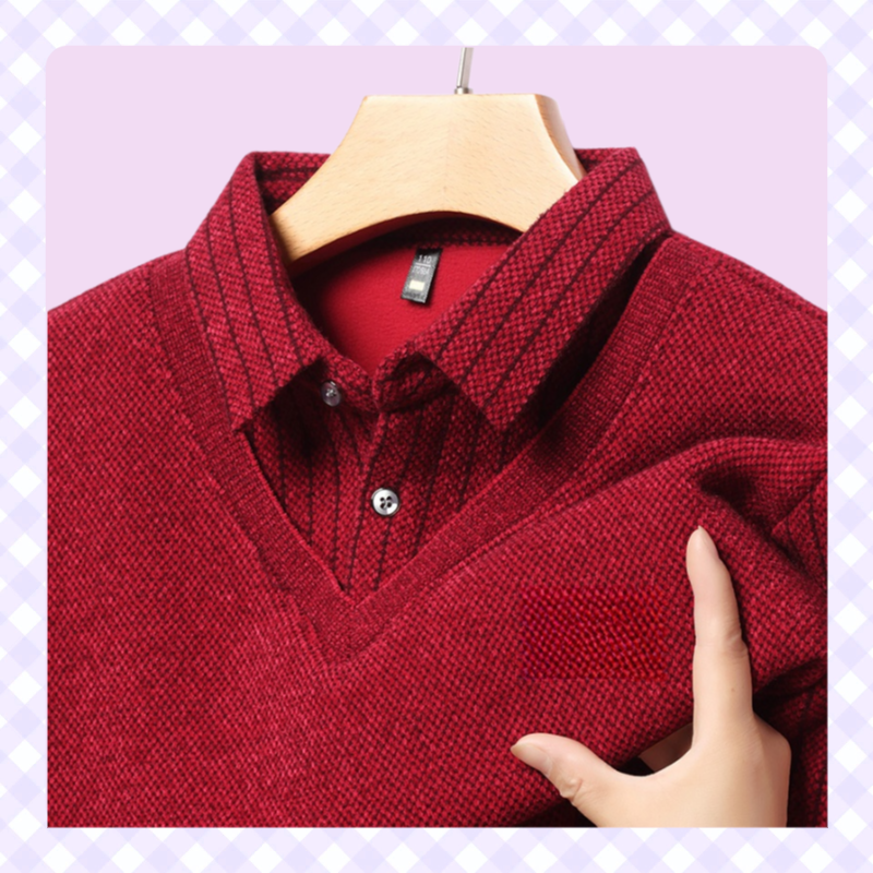 Herren Strickpullover mit Polokragen, zweilagig, gefüttert und verdickt