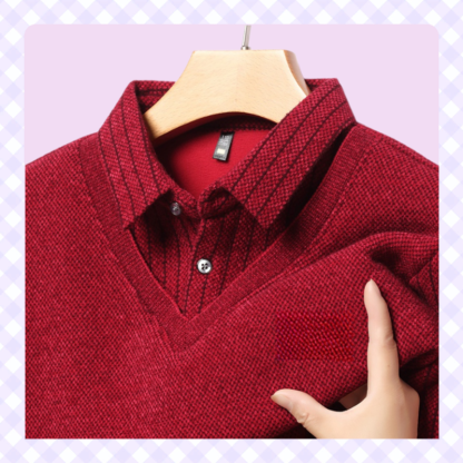 Herren Strickpullover mit Polokragen, zweilagig, gefüttert und verdickt