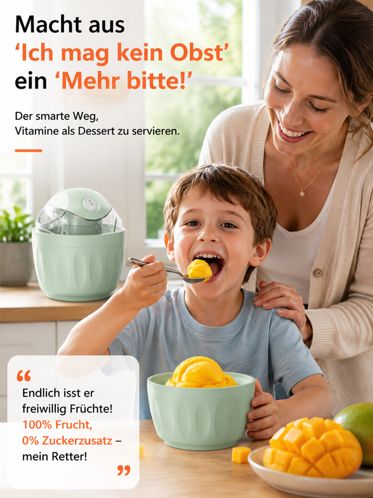 【Kinderleichte Bedienung】TU München Edition Frucht-Eismaschine🍦 | 100% Natur-Gelato in 30 Sekunden✨ | Ohne Zuckerzusatz🥭 | Kinderleichte Bedienung | DGE-konforme Gesundheitsstandards💚