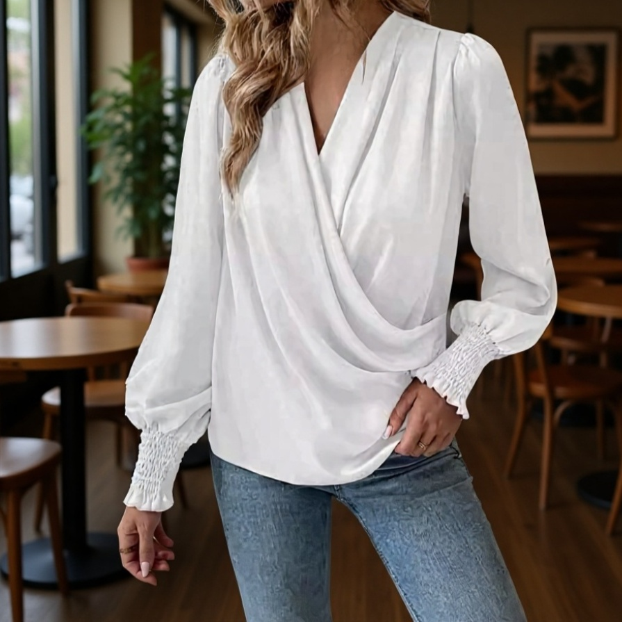 Elegante Bluse mit V-Ausschnitt und Ballonärmeln für den Alltag