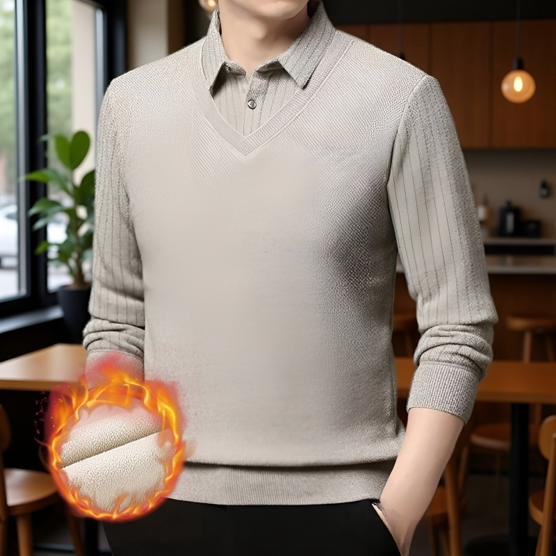 Herren Strickpullover mit Polokragen, zweilagig, gefüttert und verdickt