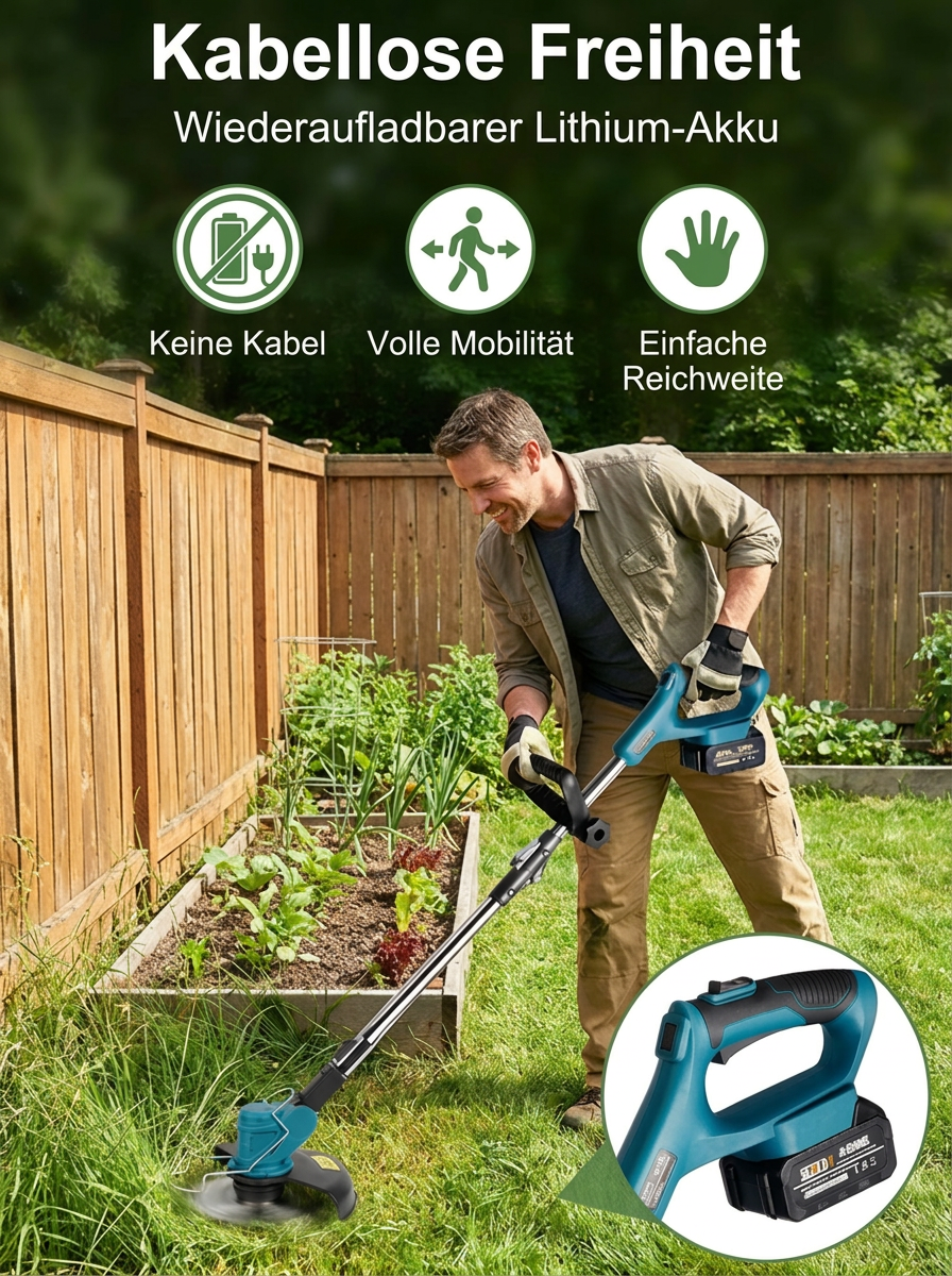 【Lebenslange Garantie+Gratis Ersatzteile】Garten-Akkutrimmer mit 288VF Hochleistungsbatterie✂️ | 15cm Astschnitt in 1 Sekunde🪵 | Ein-Hand Gewicht unter 1kg | Ultra leise🌿 & faltbar für platzsparende Aufbewahrung