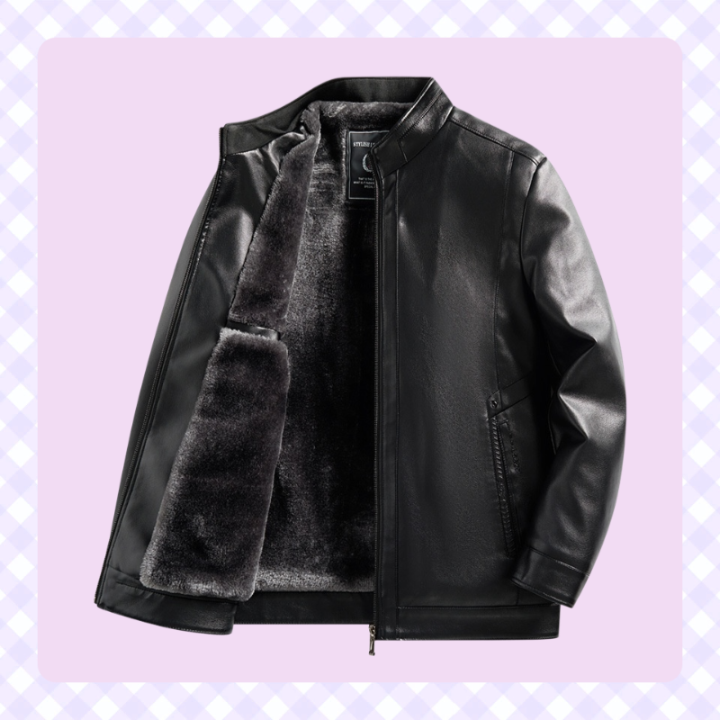 Herren Winterjacke aus Leder mit Fleece-Futter, dick und warm