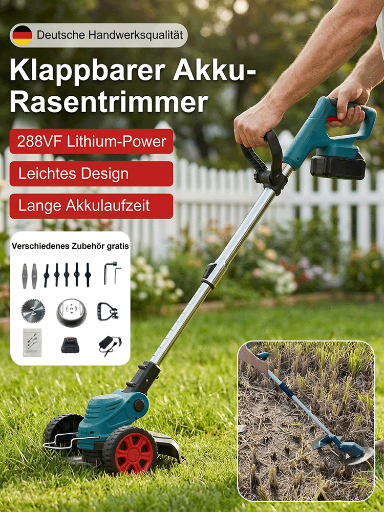 【Lebenslange Garantie+Gratis Ersatzteile】Garten-Akkutrimmer mit 288VF Hochleistungsbatterie✂️ | 15cm Astschnitt in 1 Sekunde🪵 | Ein-Hand Gewicht unter 1kg | Ultra leise🌿 & faltbar für platzsparende Aufbewahrung