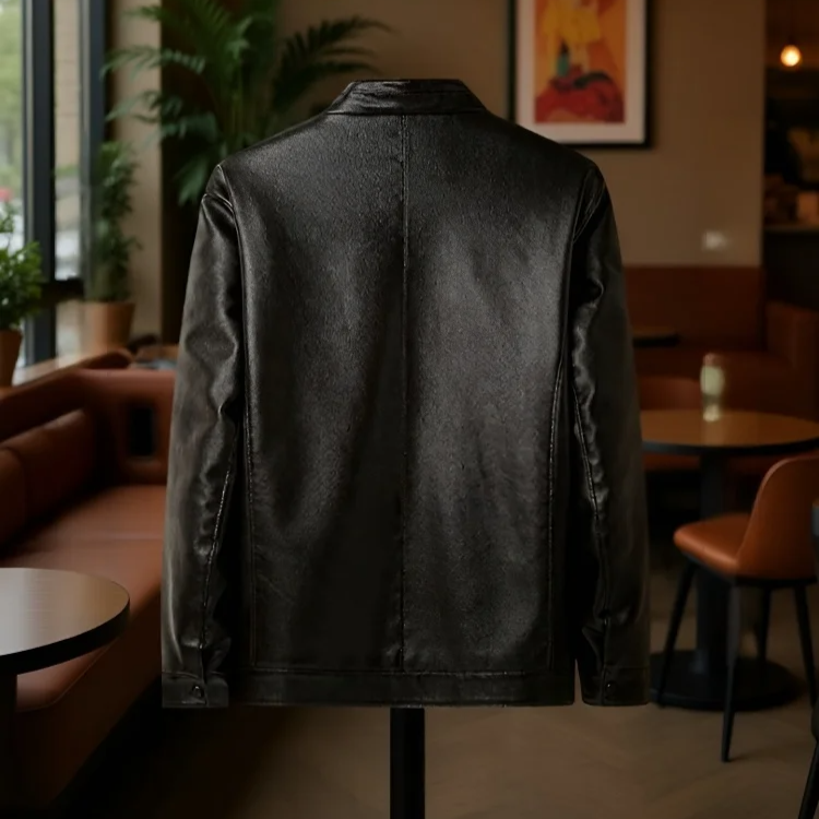 Herren Winterjacke aus Leder mit Fleece-Futter, dick und warm