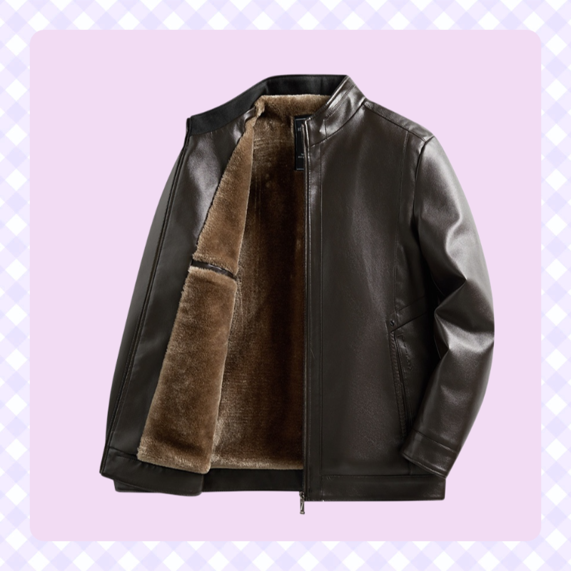 Herren Winterjacke aus Leder mit Fleece-Futter, dick und warm