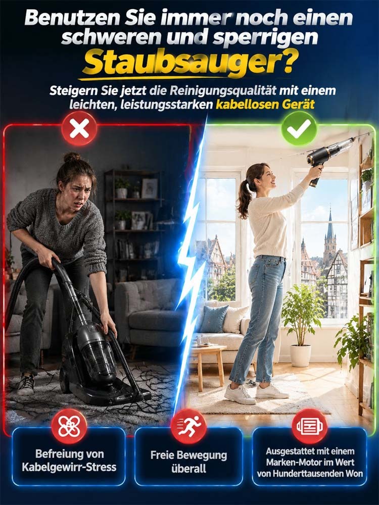 【32.000 Pa Orkan-Saugkraft】✨Hurricane Pro 2026 Industrie-Akkusauger | 150.000 U/min Raumfahrt-Motor🛠️ | 2-in-1: Saugen und Gebläse-Funktion | Reiner Kupferkern für 30 Jahre Lebensdauer✅