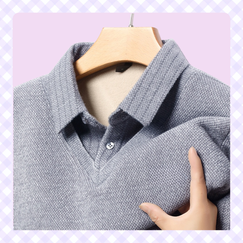 Herren Strickpullover mit Polokragen, zweilagig, gefüttert und verdickt