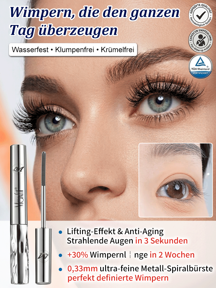 【Dermatest® "Sehr Gut"】✨Medizinische 3-in-1 Metall-Mascara | Hautforschungsteam der Universität München👩‍🔬 | 0,33mm Präzisionsbürste für feine Wimpern🪄 | 24h wasserfest ohne Verschmieren | Integriertes Wachstumsserum👁️