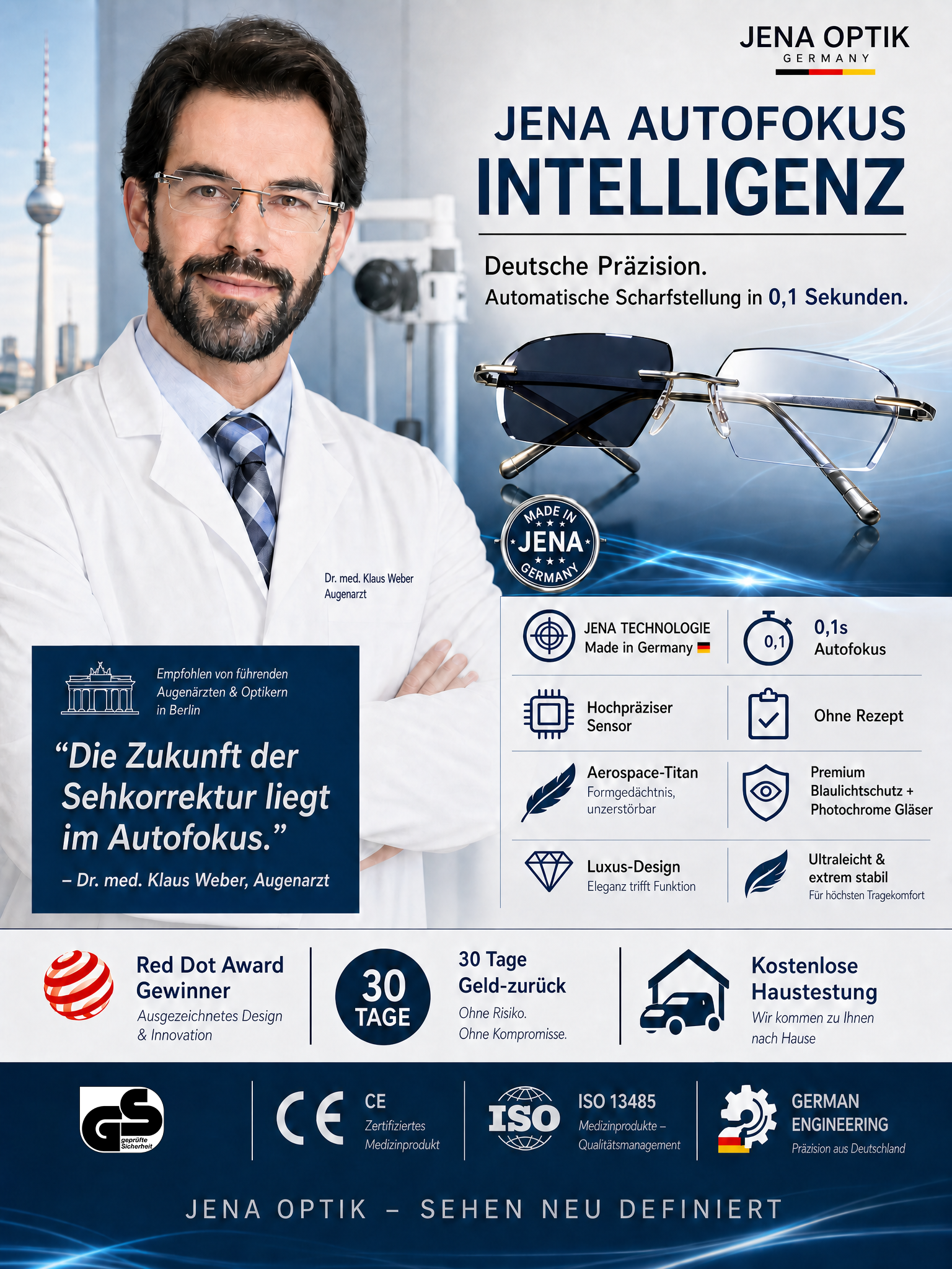 【Kein häufiger Brillenwechsel】JenaTech™ Smarte Autofokus Brille BVA Zertifiziert✨ | Keine Augenuntersuchung erforderlich✨ | 0.1s Smart-Fokus | Stufenlose Sicht ohne Schwindel | Blaulichtschutz | Fotochrome Gläser✨