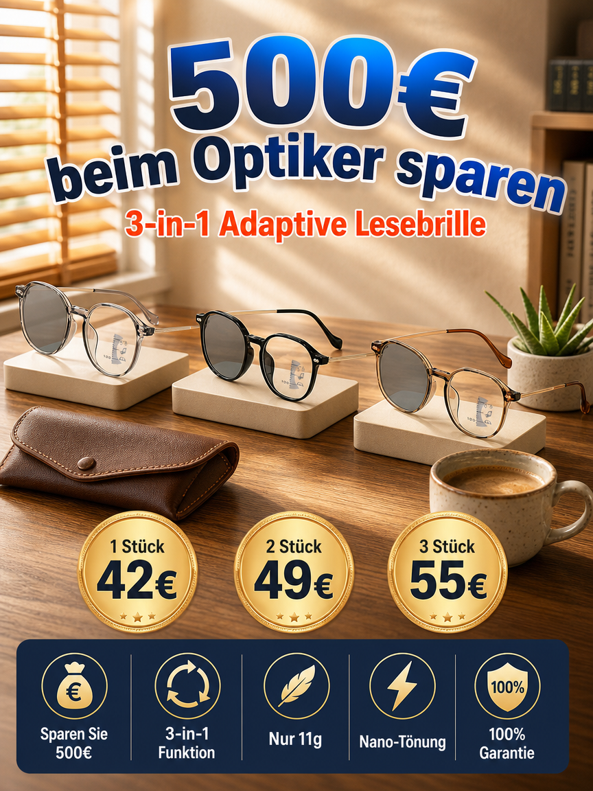 【ohne Sehtest】✨Jena-Optik™ Auto-Fokus Smartbrille | 0,01s stufenlose Scharfeinstellung | Automatische Tönung | Augenschutz | 3s photochrome Sonnenbrille | Ultraleichter Titanrahmen✅